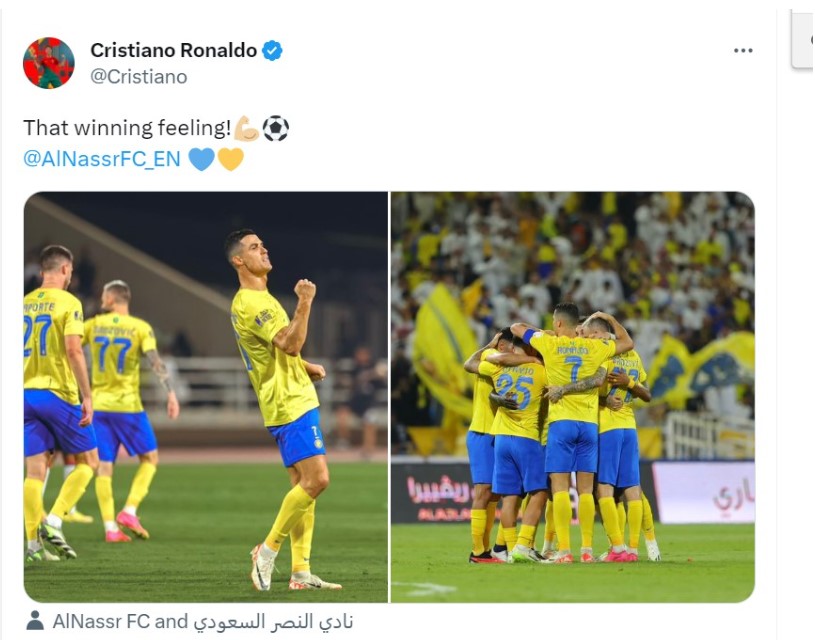 Ronaldo đăng tải hình ảnh ăn mừng cùng những người đồng đội trên MXH